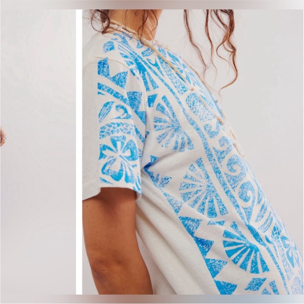 NWOT Free People Ragabond Maui Graphic Tee - Ivory Combo blue - Medium - Picture 4 of 6